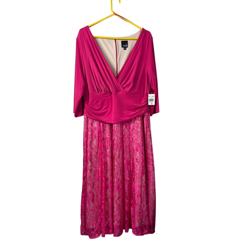 Signature by Sangria Womens Plus 3/4 Sleeve Lace Skirt Midi Dress Pink Size 18W